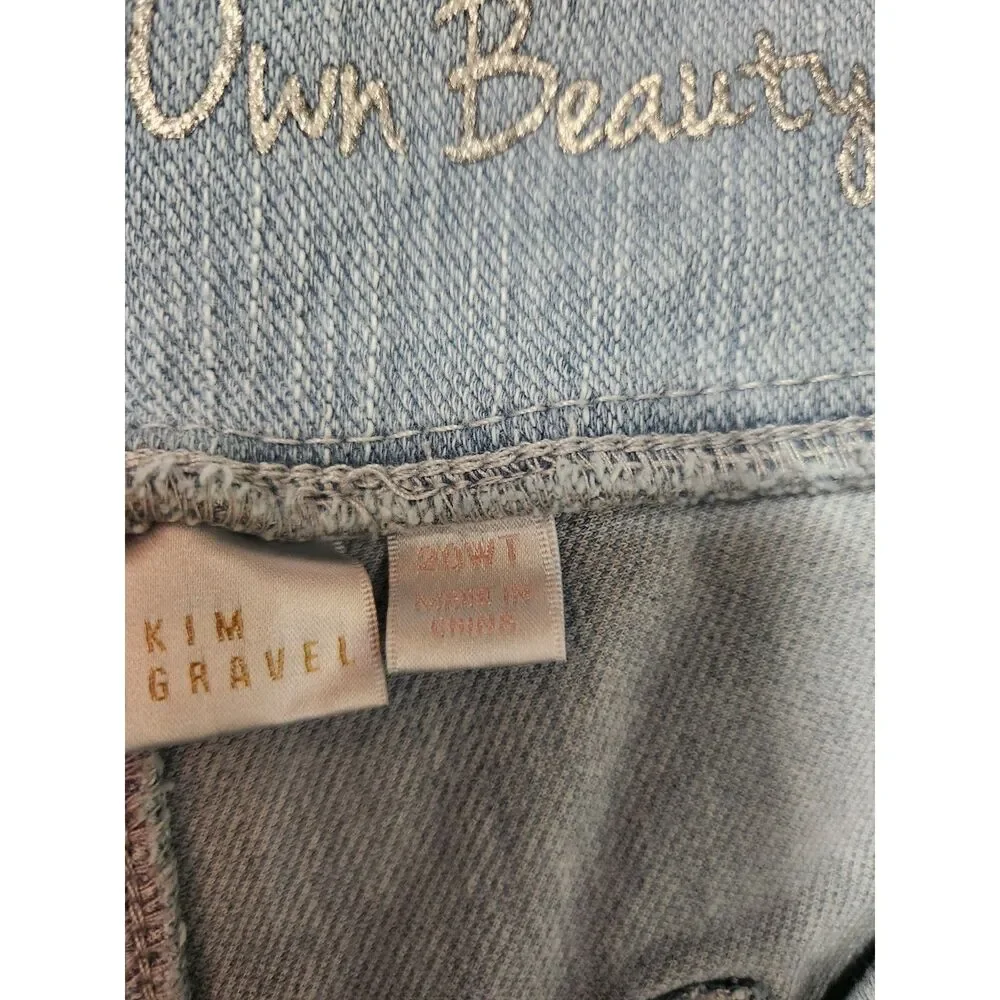 Belle Kim Gravel Believe in Your Beauty Faded Jeans w/ Pearl Accent Size 20WT